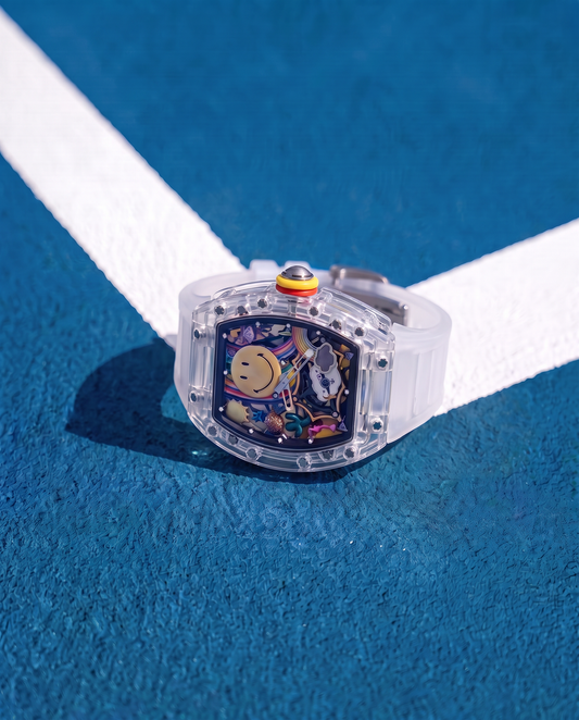 DM 88-02 Smiley Transparent skeleton watch, detail view